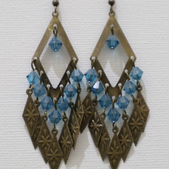 Blue Zircon Crystal Chandelier Earrings - Picture 1 of 3